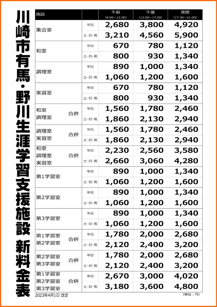 新料金表 